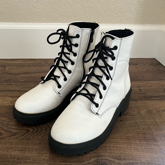 White Combat Boots Zip Side Women’s 10 (41) - Picture 4 of 10